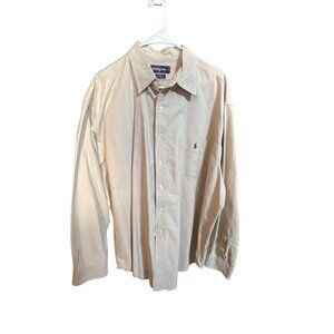 Ralph Lauren Mens XL Beige Big Shirt‎ 100% Cotton Long Sleeve Button-Up